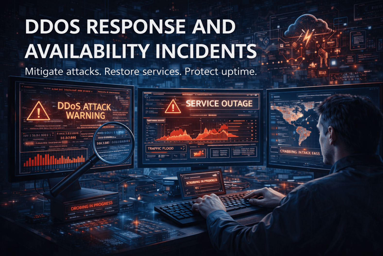 DDoS response and availability incident response monitoring service outages and traffic floods